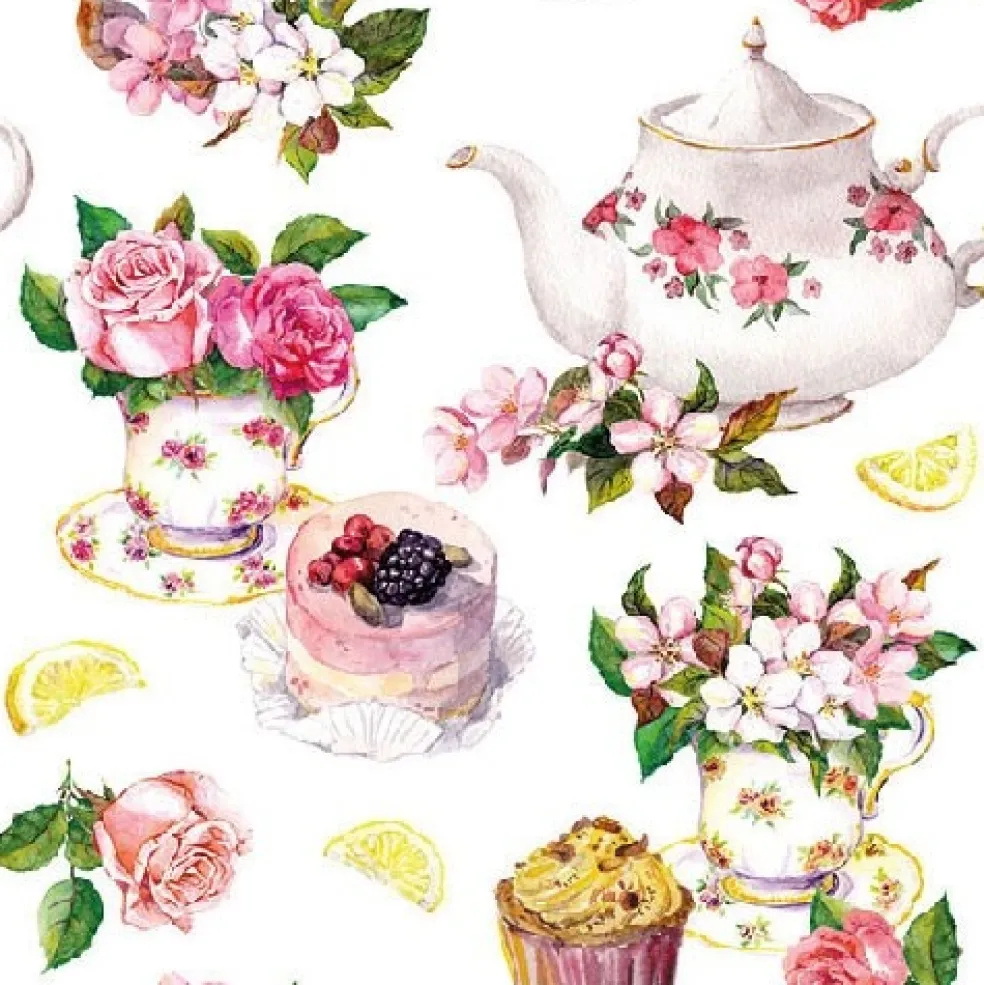 Amberhoeve Servetten met theepot en bloemen> Servetten | Tafelen